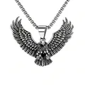 Vintage silver stainless steel punk eagle pendant necklace for men with spread wings detail - Eagle Pendant with Stainless Steel Chain