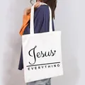Women's casual canvas tote bag featuring artistic 'Jesus Everything' printed design - Jesus Everything Style (16)