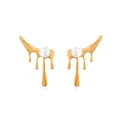 Elegant gold-tone melting lava pearl earrings with irregular dripping design. - 01kc Gold 4329