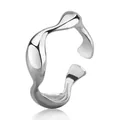 Modern minimalist irregular wavy open ring with high-polish silver finish for women - Platinum J-0795 / Adjustable Open