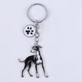 Metalen sleutelhanger met een zwart-witte honden hanger en een hondenpoot bedeltje - Windhond