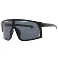 Matte black sports shield sunglasses with oversized grey lenses for cycling. - Matte Black/Grey Lens