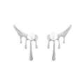Minimalist silver dripping lava stud earrings featuring a white pearl accent for women - White K