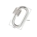 Silver oval screw clasp with cubic zirconia stones, dimensions 17.8mm by 12mm - White K---model: Pe0385-i / Button