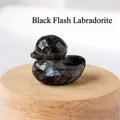 Hand carved mini black labradorite duck statue with natural blue flash iridescent effect - Larvikite (Black Flash Stone)