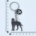 Detaillierte metrische Messung eines schwarzen Hundemetall-Schlüsselanhängers Pfote - Deutsche Dogge