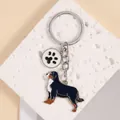 Bernersennenhund Emaille-Schlüsselanhänger mit Pfotenabdruck-Charm für Hundeliebhaber. - M10200 Berner Sennenhund