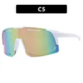 White frame sports cycling sunglasses with rainbow lens in C5 variant style - As Shown / White Frame Pink Mirror Lens
