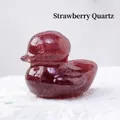 Natural strawberry quartz duck figurine with a polished reddish crystal texture. - Strawberry Quartz