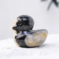 Hand-carved miniature duck ornament made of natural black zebra stone for desk decor - Black Zebra Stone