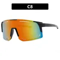 Oversized sports cycling sunglasses featuring an orange-yellow iridescent gradient lens - As Shown / Black Frame Red Mirrored Lens