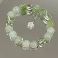Elegant handmade green and white bead bracelet with a delicate flower charm for women - S159