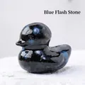 Hand-carved natural labradorite duck figurine featuring a brilliant blue iridescent flash - Blue Flash Stone