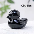 Glossy natural black obsidian duck carving ornament for home decor and mineral collections - Obsidian