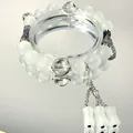 Elegant white beaded bracelet with bamboo-shaped tassels and purple accents - White and Purple Printed Bamboo Tassel Style (S605)