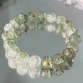 Handmade green and clear crackle glass bead bracelet with elegant gold foil inclusions - Green and White Gold Foil Cracked Bead Style (S611)