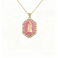 Elegant 18K gold plated Virgin Mary pendant necklace with pink enamel and sparkling zirconia - Style-A / Pendant Only