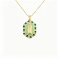 18K gold plated Virgin Mary enamel pendant necklace with green and clear zircons - Style-B / Pendant Only