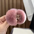 Cute pink plush pom pom hair claw clip for women's winter hairstyling accessory - Red Bean Purple - Cute Little Pom-pom Hair Clip