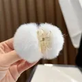 Cute white plush hairball claw clip made of soft rabbit fur for women. - White - Cute Little Pom-pom Hair Clip
