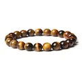 Natural 8mm tiger eye stone beaded bracelet with glossy finish for men and women - 6 mm / Tiger's Eye