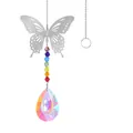 Silver butterfly metal suncatcher with rainbow crystal beads and AB teardrop pendant - 38mm Dragon Eye Shape