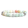 8mm natural stone beaded bracelet featuring colorful macaron pink quartz and amazonite beads - 6 mm / Amazonite