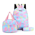 Three-piece schoolbag set with colorful cow tie-dye pattern including a lunch bag - Three-Piece Set / Light Blue