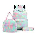 3-piece school backpack set with colorful macaron cow print and lovely heart patterns - Three-Piece Set / Light Green