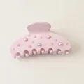 Primer plano de una pinza para el pelo de acetato rosa con delicadas perlas rosas - Estilo 2# Perla Artificial / 10*5cm / Rosa
