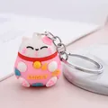 Adorable llavero de gato de la suerte Maneki Neko rosa 3D para bolsos y llaves - Rosa