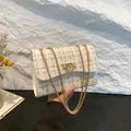 Elegant white and gold tweed crossbody bag with a luxury gold chain strap for women - Tweed White