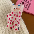 Cute pink polka dot cat-shaped acrylic hair claw clip for girls, stylish animal hair accessory - Pink Polka Dot Cat