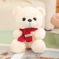 Zachte crèmekleurige teddybeer pluche speelgoed met een feestelijke rode gebreide sjaal en patch - Abrikoos Wit / 20-30cm