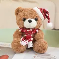 Kerst teddybeer knuffel met rode gebreide sjaal en muts variant - Rode Kameelbeer / 20-30cm