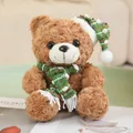 Bruine teddybeer pluche speelgoed met een kerst sjaal en muts, specifieke SKU variant - Kameelgroene Streep / 20-30cm