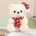Orsetto di peluche crema con cappello e sciarpa di Natale rossi festivi - Orso Bianco con Sciarpa a Righe Rosse / 20-30cm