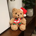 Morbido orsetto di peluche marrone con cappello di Babbo Natale e sciarpa a righe - Orsetto Natalizio / 20-30cm
