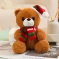 Adorabile orsetto di peluche natalizio marrone con sciarpa e cappello festivi coordinati. - Orso Bruno con Sciarpa a Righe Verdi e Bianche / 20-30cm