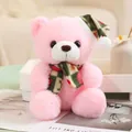 Simpatico orsetto di peluche rosa con un cappello di Natale e sciarpa a quadri - Orsetto Rosa con Decorazione a Cuore / 20-30cm