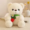 Morbido orsetto di peluche bianco crema con sciarpa verde e accessorio fragola - Orso Fragola-Bianco / 20-30cm
