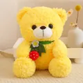 Morbido orsetto di peluche giallo con collare verde e ciondolo a forma di fragola - Orsetto Fragola Giallo / 20-30cm