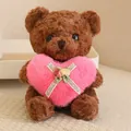 Orsetto di peluche marrone con un soffice cuore di pelliccia rosa, regalo decorativo ideale - Orso Marrone Scuro con Cuore / 20-30cm