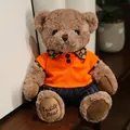Orsetto di peluche con polo arancione vivace e eleganti pantaloni blu a righe - Orso Cammello in Abiti Arancioni / 20-30cm