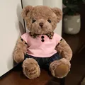 Adorabile orsacchiotto di peluche marrone con polo rosa e pantaloni a righe - Orso Cammello in Abiti Rosa / 20-30cm
