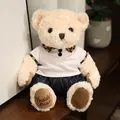 Simpatico orsetto di peluche color crema con polo bianca e classico colletto a quadri - Orsetto Bianco in Abiti Bianchi / 20-30cm