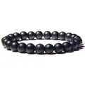 Natural matte black onyx stone beaded bracelet for men and women handmade jewelry - Frosted