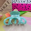 Pinza de pelo de calabaza hecha a mano en acetato veteado azul claro, talla grande - 10cm / Verde menta