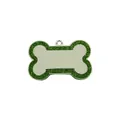Detailed view of a bone-shaped pet tag with vibrant green glitter edges and blank center. - 31*20mm 5.4g / Light Green