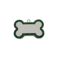 Close-up of a bone-shaped pet ID tag with a green glitter border and silver center. - 31*20mm 5.4g / Dark Green